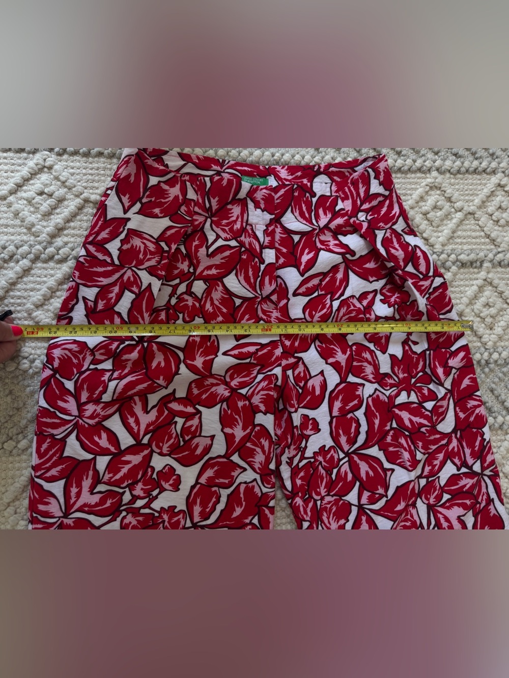 Red Pink Floral Wide-Leg Pants - Lightweight Summer Style - Picture 14 of 16